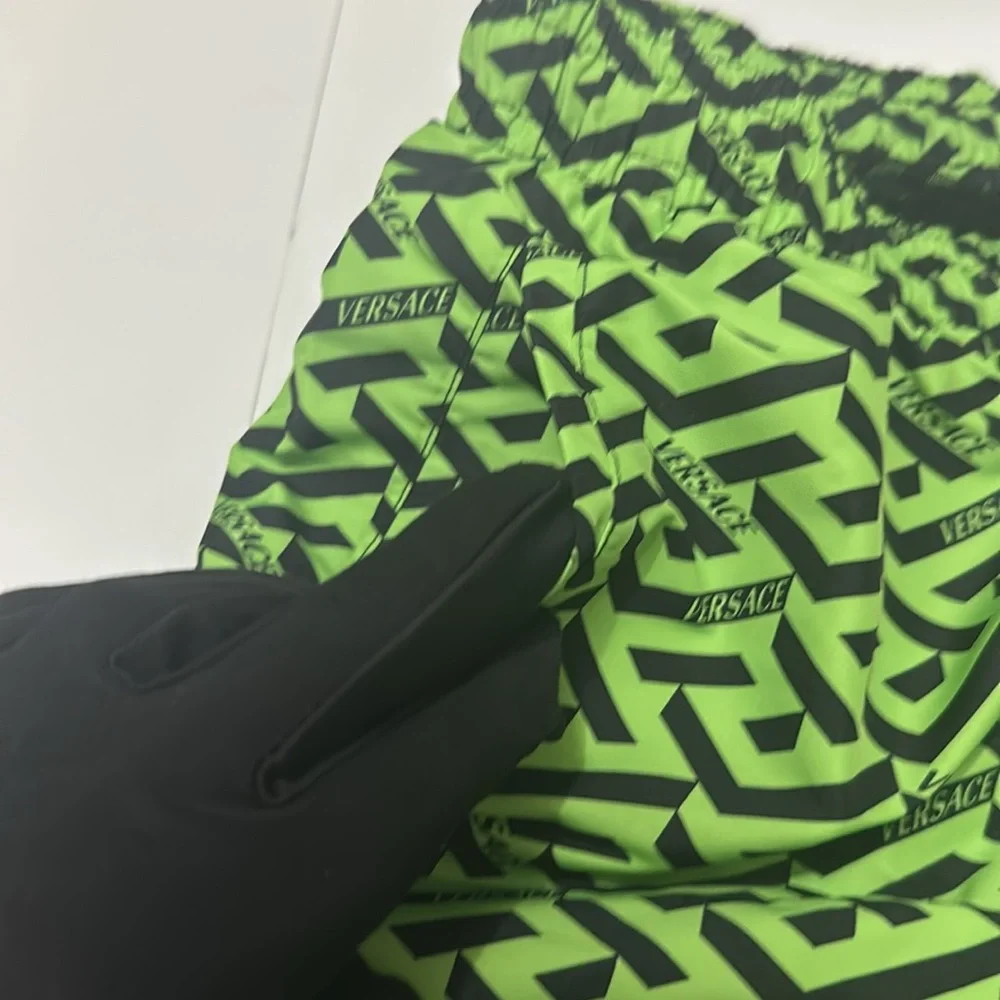 New Authentic VERSACE Green/Black Logo Print Swim Shorts